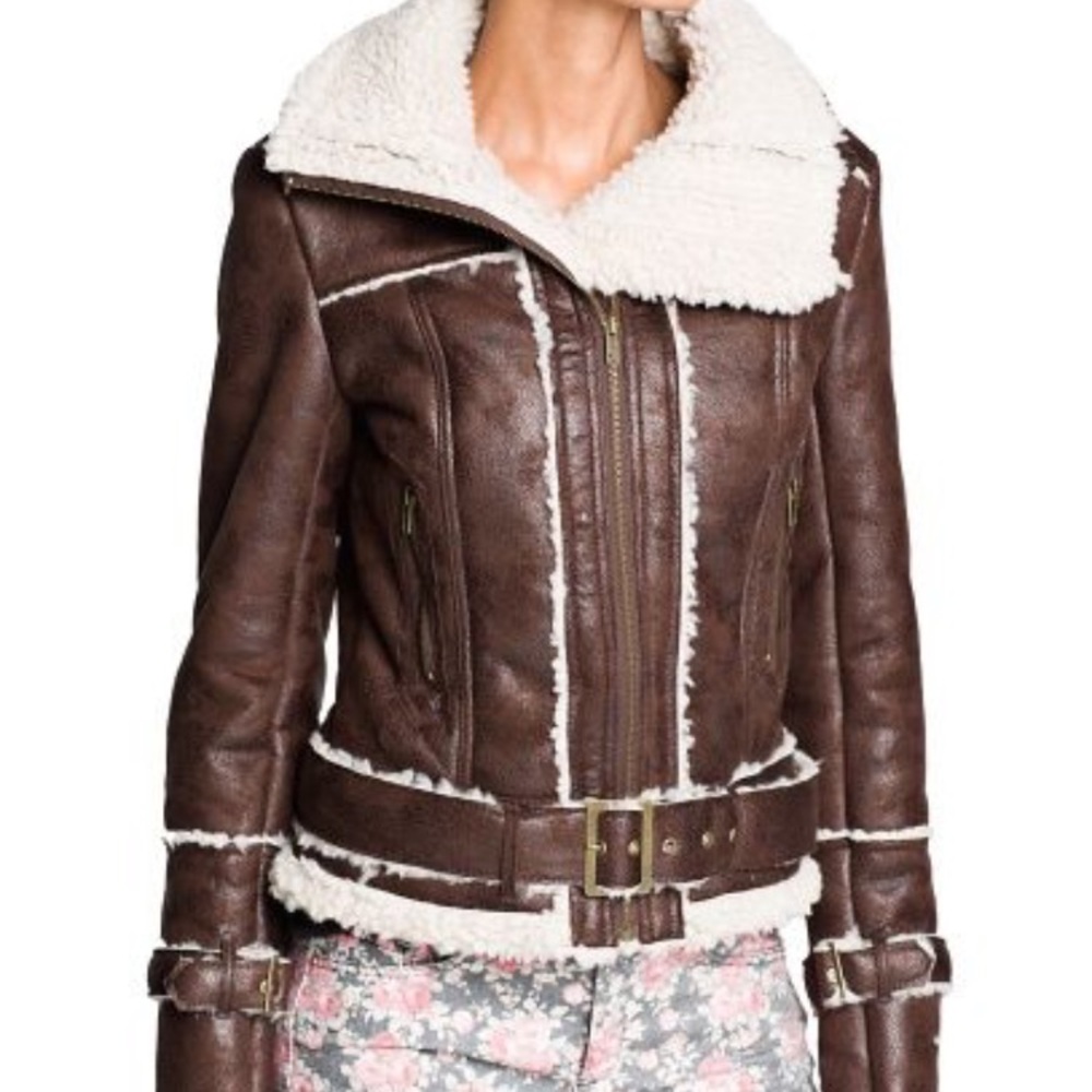 (HOST PICK)Mango faux leather/sheepskin shearling